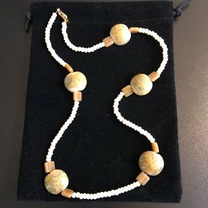 Artisan bead and glass necklace, Ivory